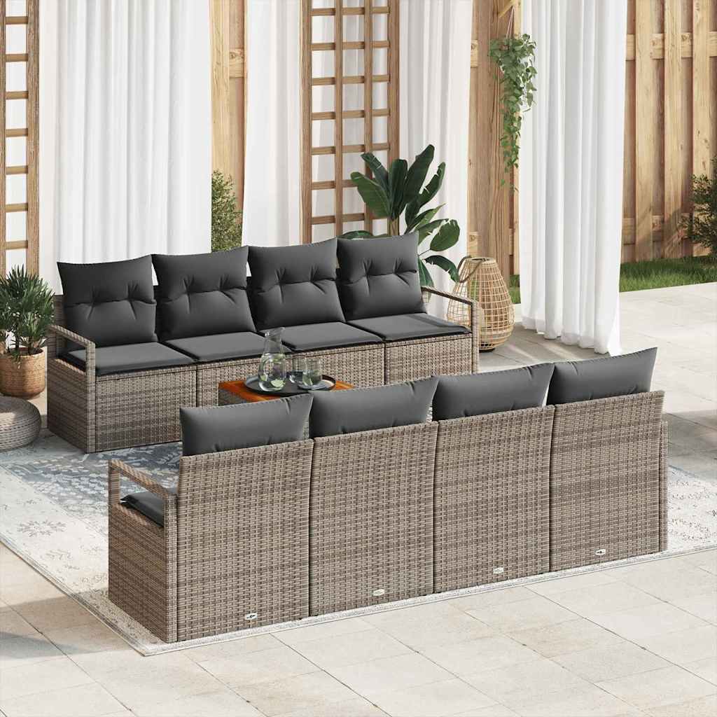 Set Divano da Giardino con cuscino 9 pcs Grigio polyrattan | homemem39