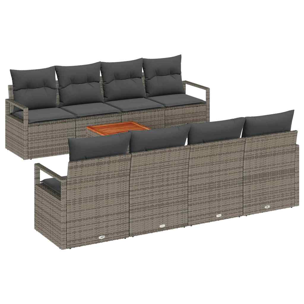Set Divano da Giardino con cuscino 9 pcs Grigio polyrattan | homemem39