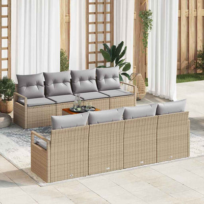 Set Divano da Giardino con cuscino 9 pcs Beige polyrattan | homemem39