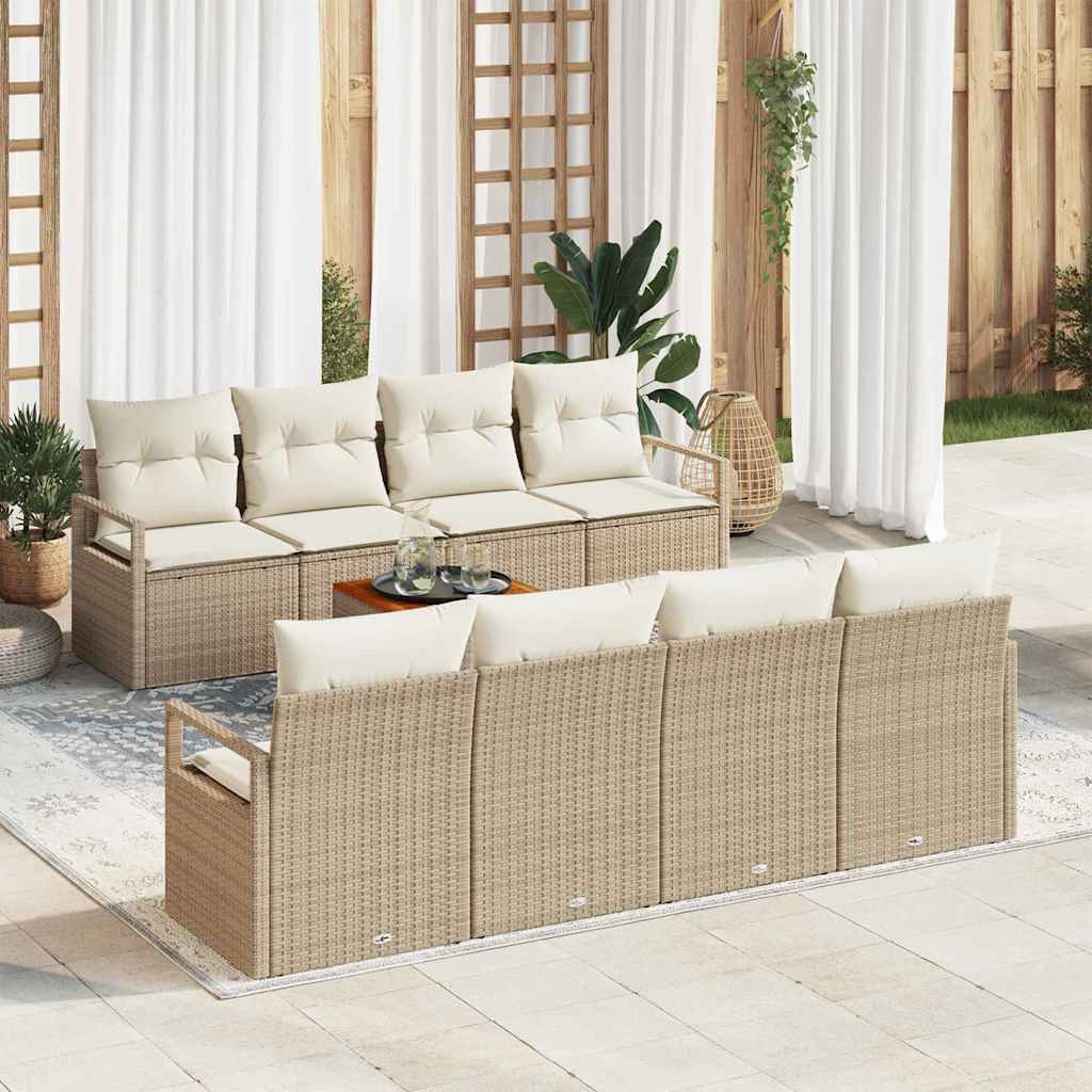 Set Divano da Giardino con cuscino 9 pcs Beige polyrattan | homemem39