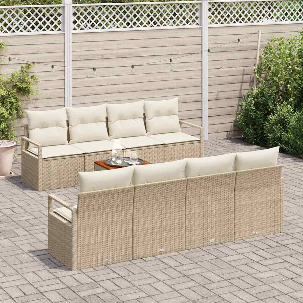 Set Divano da Giardino con cuscino 9 pcs Beige polyrattan | homemem39