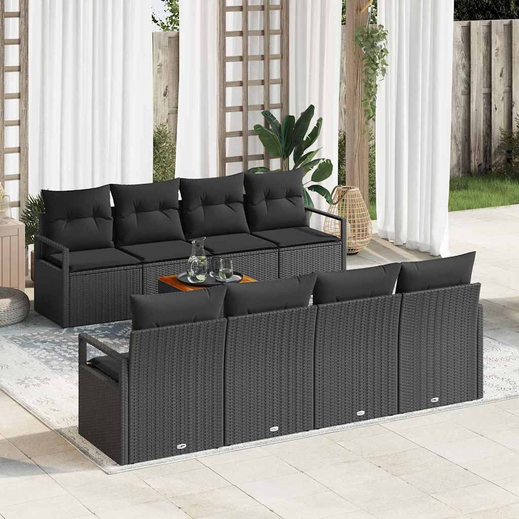 Set Divano da Giardino con cuscino 9 pcs Nero polyrattan | homemem39