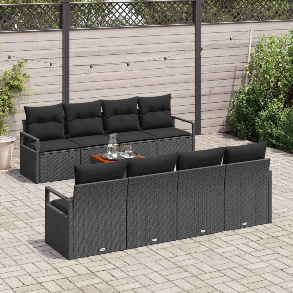 Set Divano da Giardino con cuscino 9 pcs Nero polyrattan | homemem39