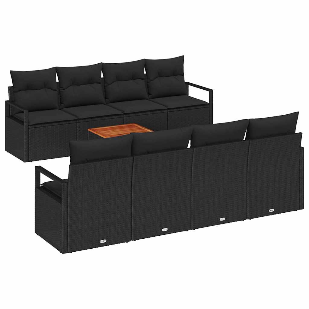 Set Divano da Giardino con cuscino 9 pcs Nero polyrattan | homemem39