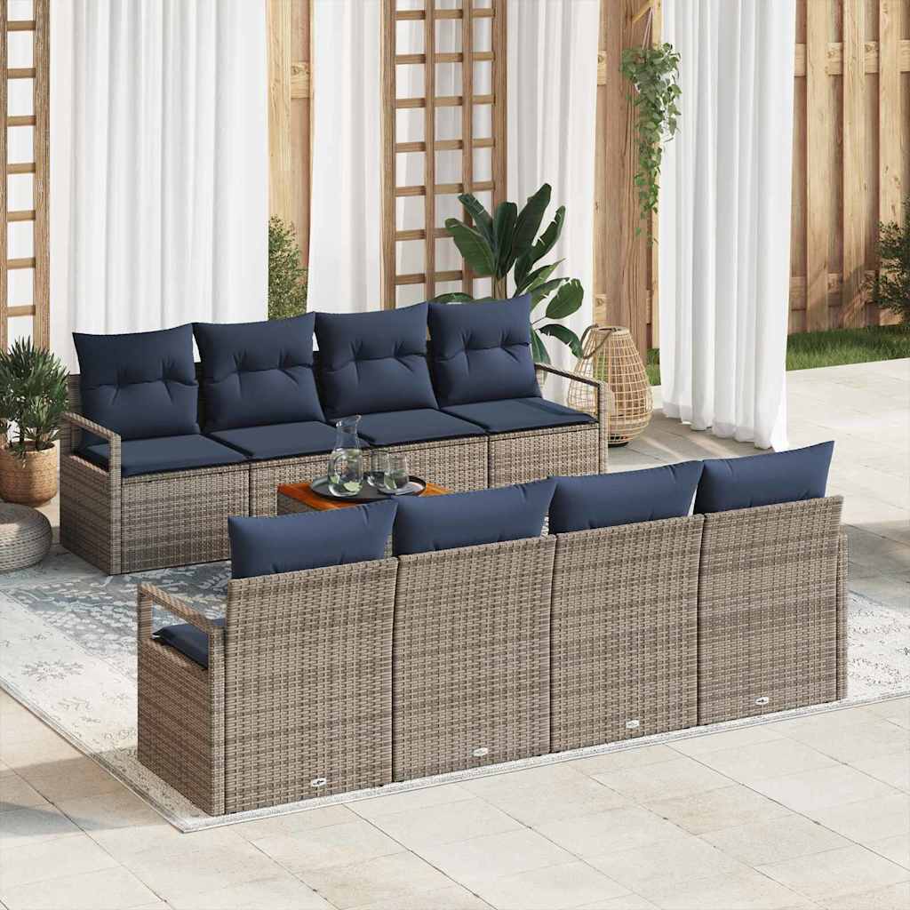 Set Divano da Giardino con cuscino 9 pcs Grigio polyrattan | homemem39