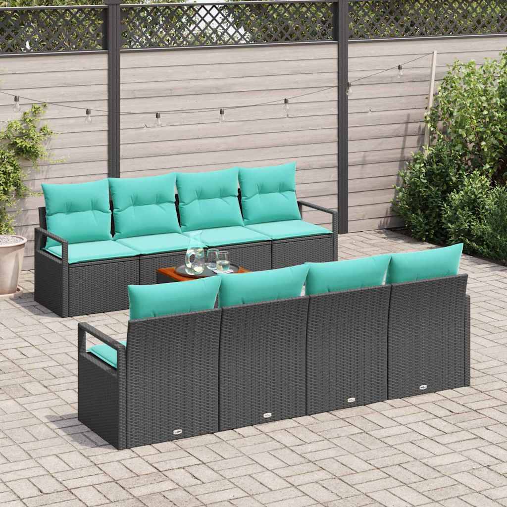 Set Divano da Giardino con cuscino 9 pcs Nero polyrattan | homemem39