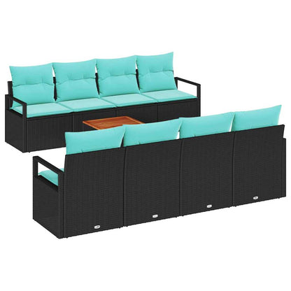 Set Divano da Giardino con cuscino 9 pcs Nero polyrattan | homemem39