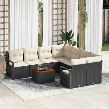 Set Divano da Giardino con cuscino 9 pcs Nero polyrattan | homemem39