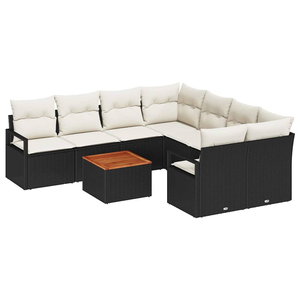 Set Divano da Giardino con cuscino 9 pcs Nero polyrattan | homemem39