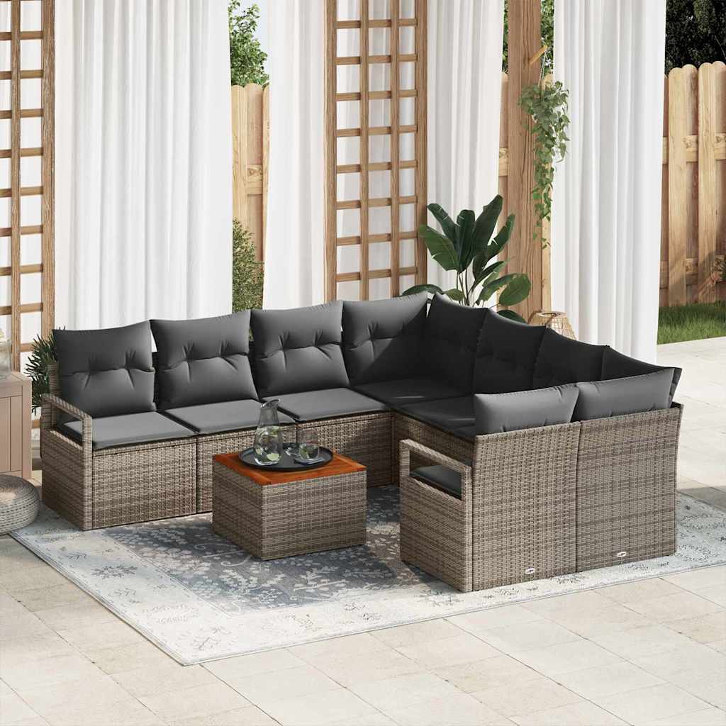 Set Divano da Giardino con cuscino 9 pcs Grigio polyrattan | homemem39