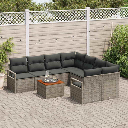 Set Divano da Giardino con cuscino 9 pcs Grigio polyrattan | homemem39