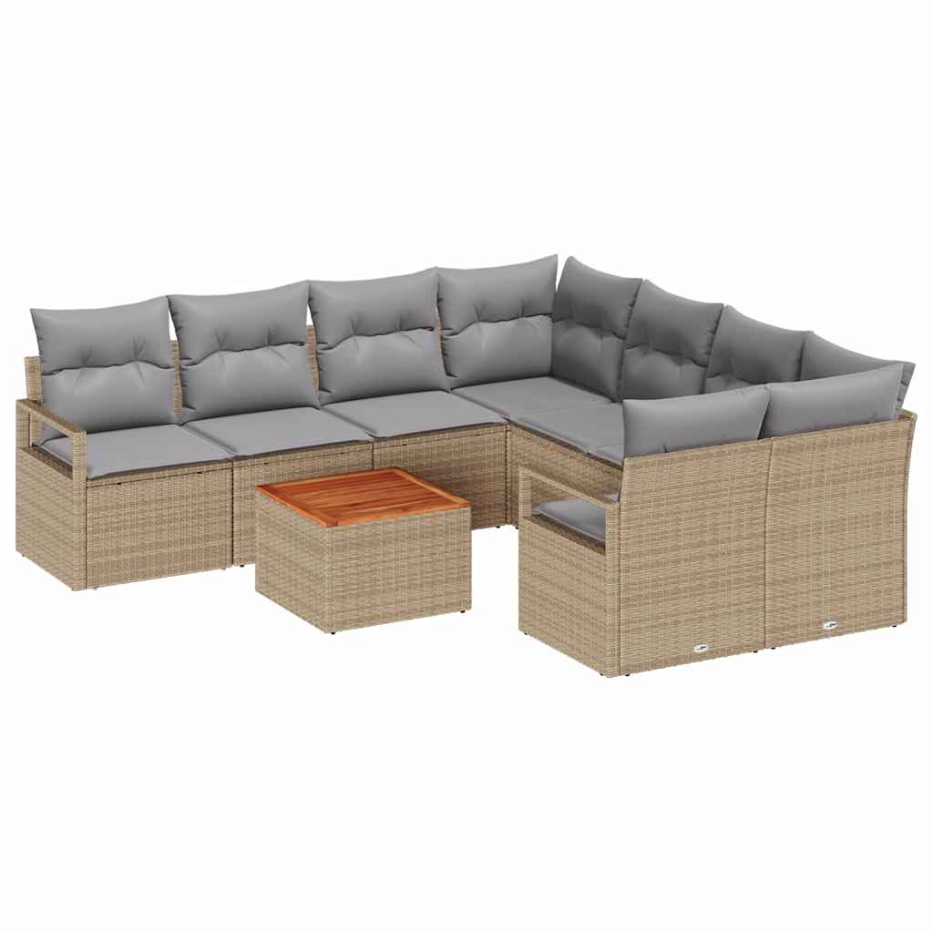 Set Divano da Giardino con cuscino 9 pcs Beige polyrattan | homemem39