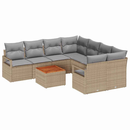 Set Divano da Giardino con cuscino 9 pcs Beige polyrattan | homemem39
