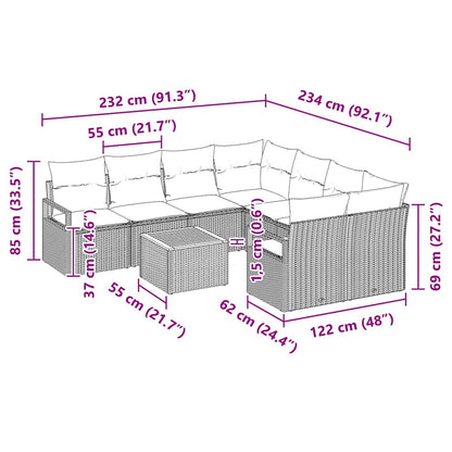 Set Divano da Giardino con cuscino 9 pcs Beige polyrattan | homemem39