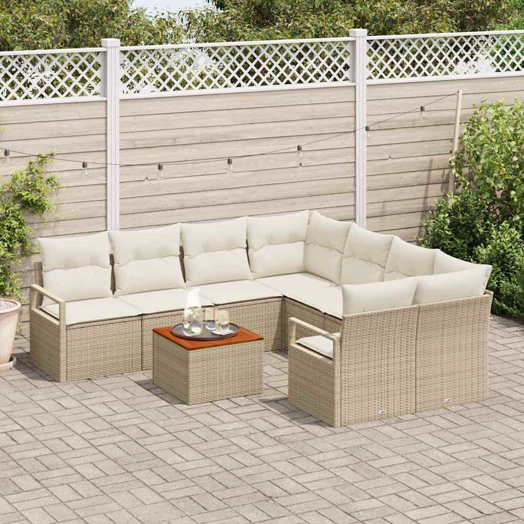 Set Divano da Giardino con cuscino 9 pcs Beige polyrattan | homemem39