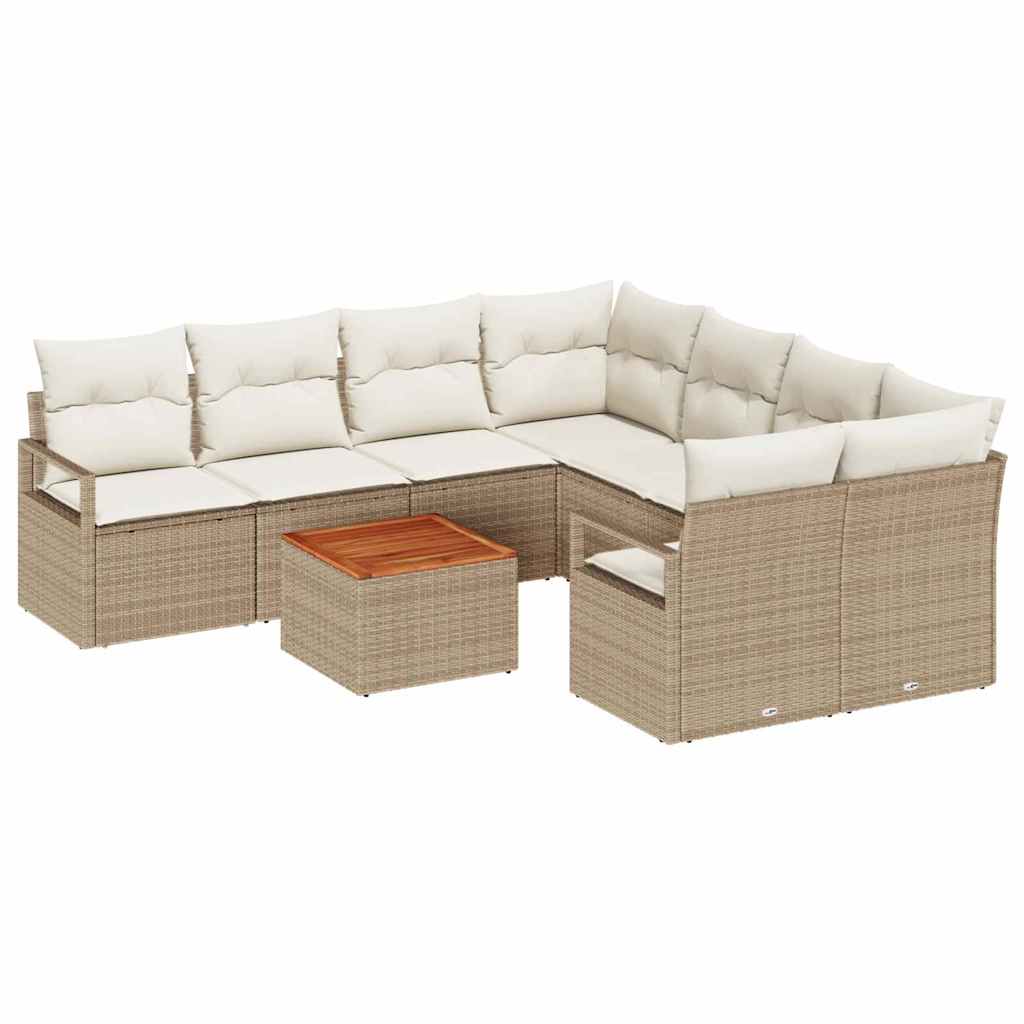 Set Divano da Giardino con cuscino 9 pcs Beige polyrattan | homemem39