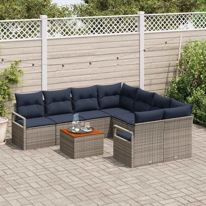 Set Divano da Giardino con cuscino 9 pcs Grigio polyrattan | homemem39