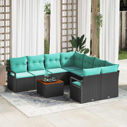 Set Divano da Giardino con cuscino 9 pcs Nero polyrattan | homemem39