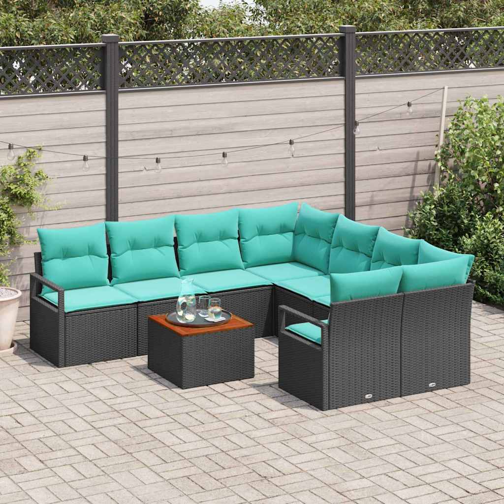Set Divano da Giardino con cuscino 9 pcs Nero polyrattan | homemem39