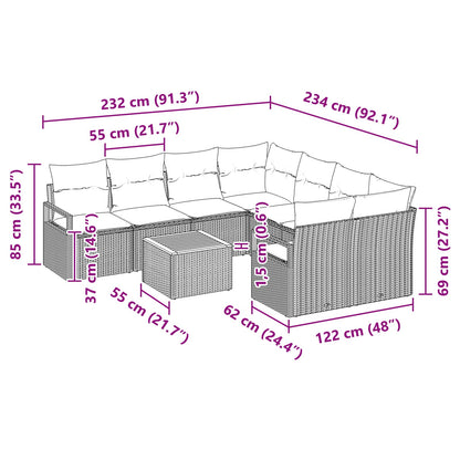 Set Divano da Giardino con cuscino 9 pcs Nero polyrattan | homemem39