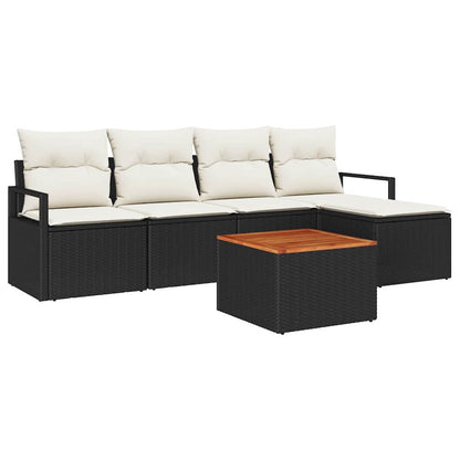 Set Divano da Giardino con cuscino 6 pcs Nero polyrattan | homemem39