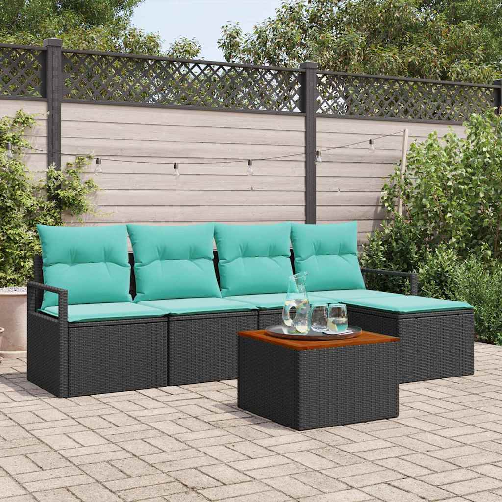 Set Divano da Giardino con cuscino 6 pcs Nero polyrattan | homemem39