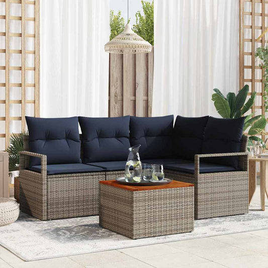 Set Divano da Giardino con cuscino 5 pcs Grigio polyrattan
