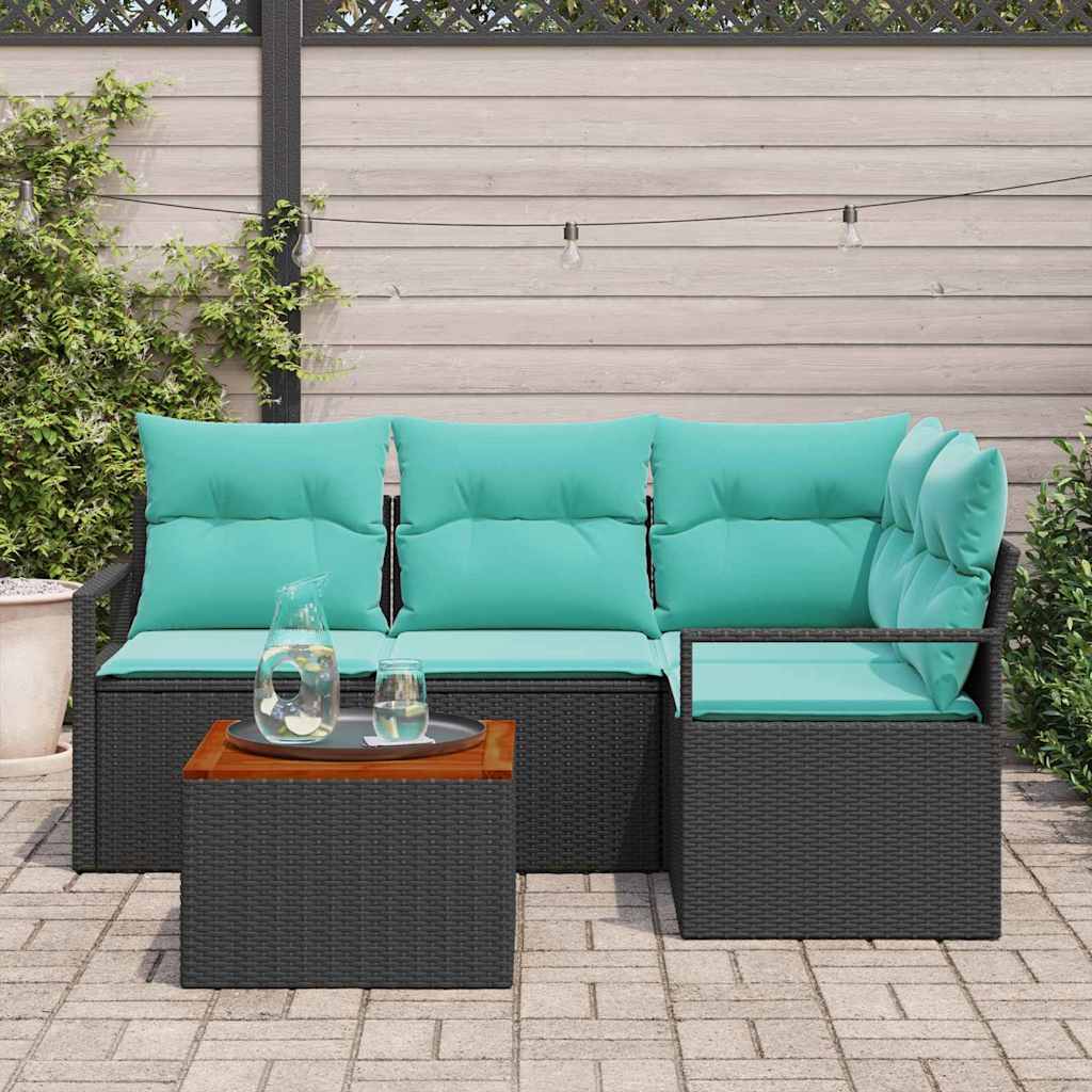 Set Divano da Giardino con cuscino 5 pcs Nero polyrattan | homemem39
