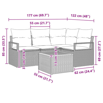 Set Divano da Giardino con cuscino 5 pcs Nero polyrattan | homemem39