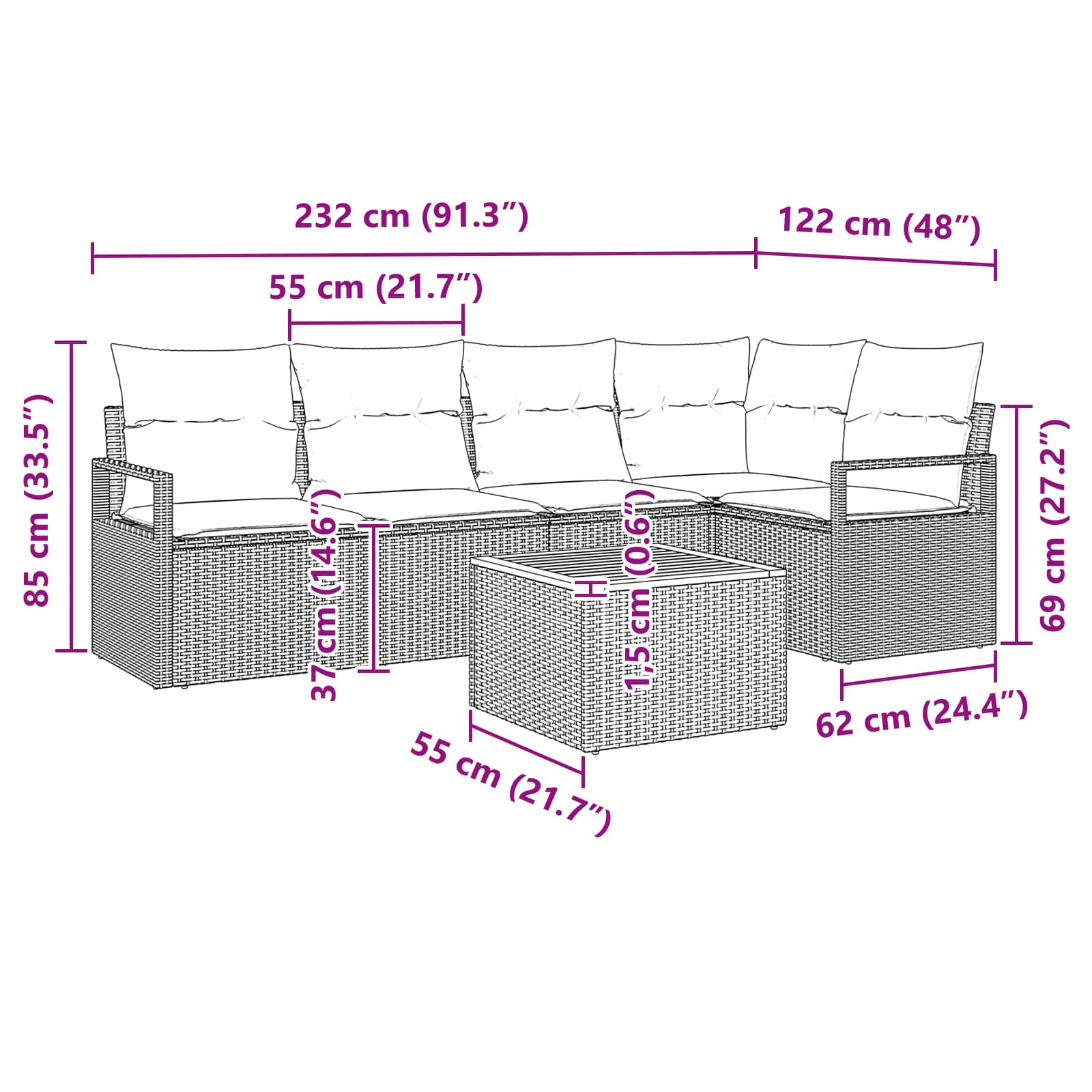 Set Divano da Giardino con cuscino 6 pcs Grigio polyrattan | homemem39