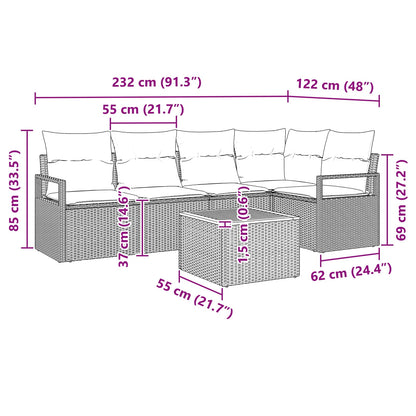 Set Divano da Giardino con cuscino 6 pcs Nero polyrattan | homemem39