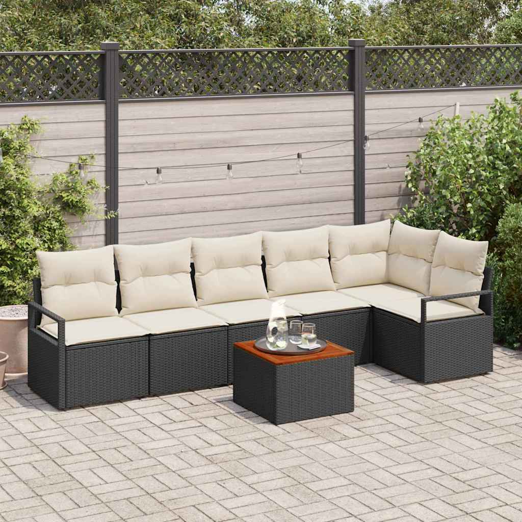 Set Divano da Giardino con cuscino 7 pcs Nero polyrattan | homemem39