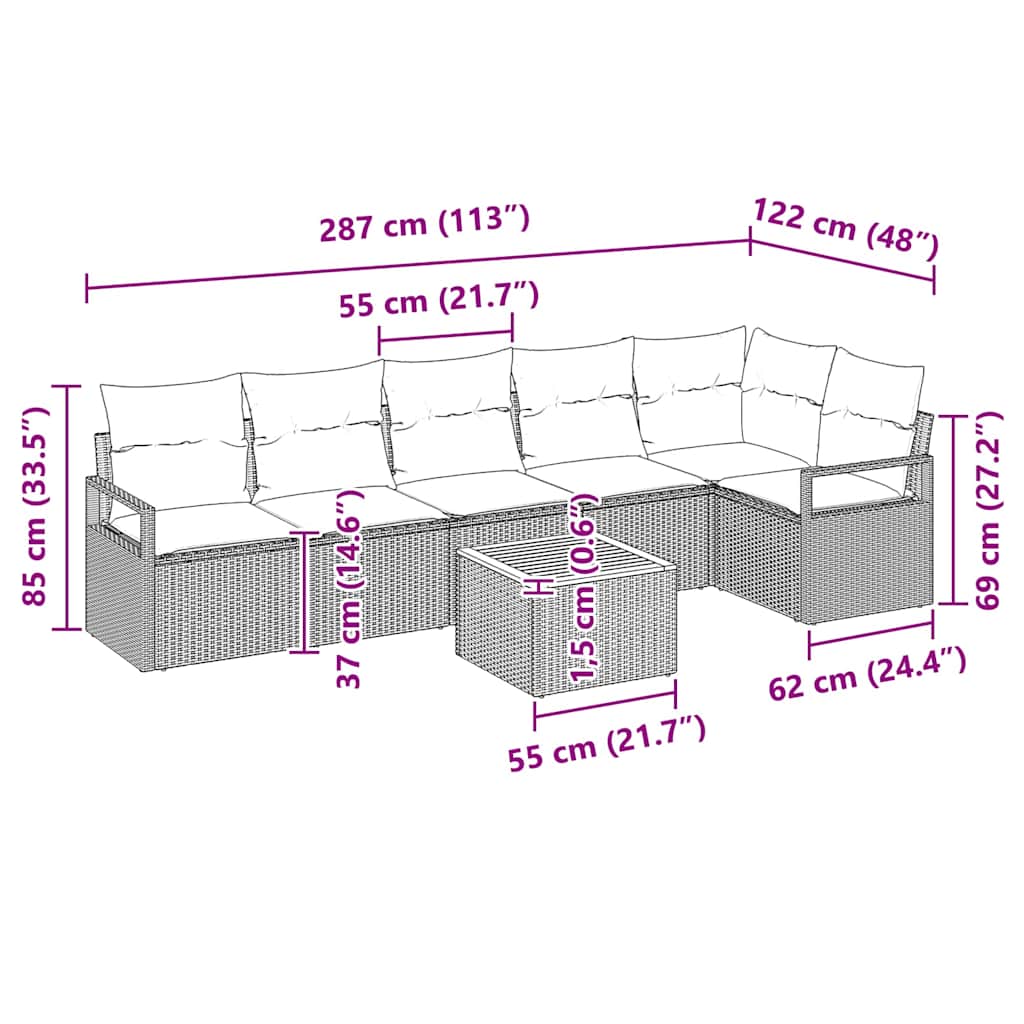 Set Divano da Giardino con cuscino 7 pcs Grigio polyrattan | homemem39