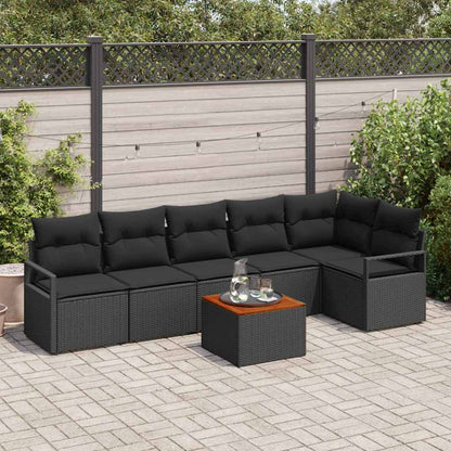 Set Divano da Giardino con cuscino 7 pcs Nero polyrattan