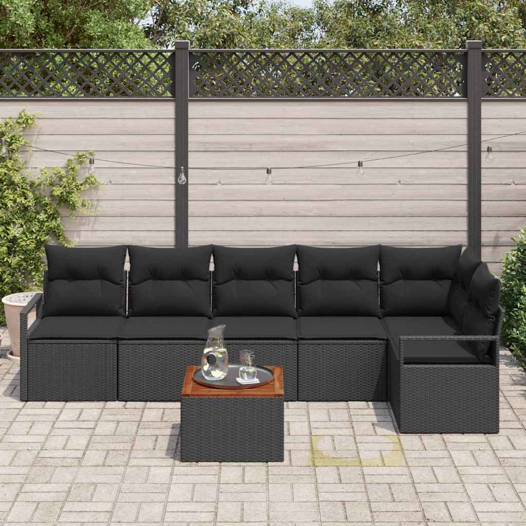 Set Divano da Giardino con cuscino 7 pcs Nero polyrattan | homemem39