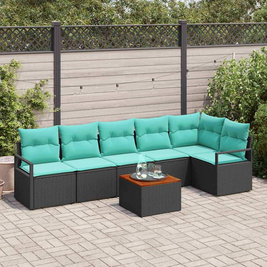 Set Divano da Giardino con cuscino 7 pcs Nero polyrattan | homemem39