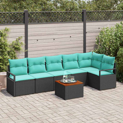 Set Divano da Giardino con cuscino 7 pcs Nero polyrattan | homemem39