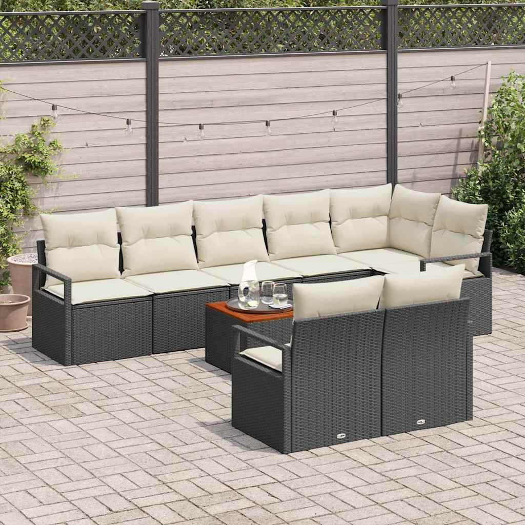 Set Divano da Giardino con cuscino 9 pcs Nero polyrattan | homemem39