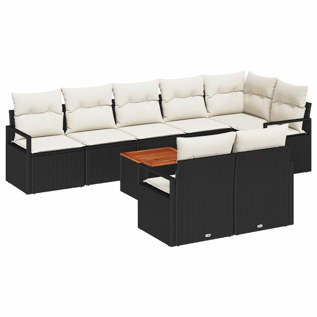 Set Divano da Giardino con cuscino 9 pcs Nero polyrattan | homemem39