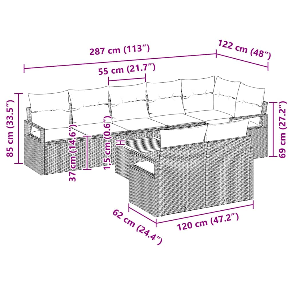 Set Divano da Giardino con cuscino 9 pcs Nero polyrattan | homemem39