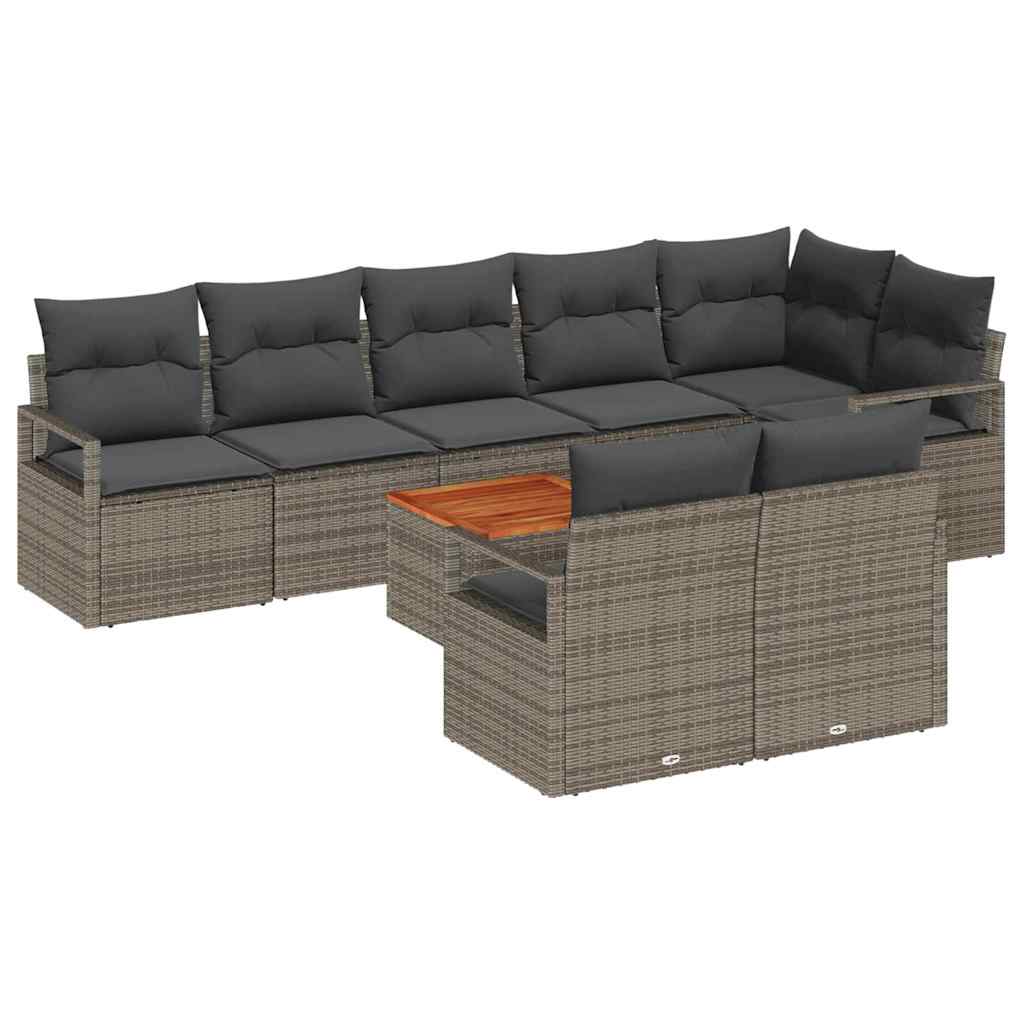 Set Divano da Giardino con cuscino 9 pcs Grigio polyrattan | homemem39