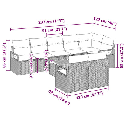 Set Divano da Giardino con cuscino 9 pcs Beige polyrattan | homemem39