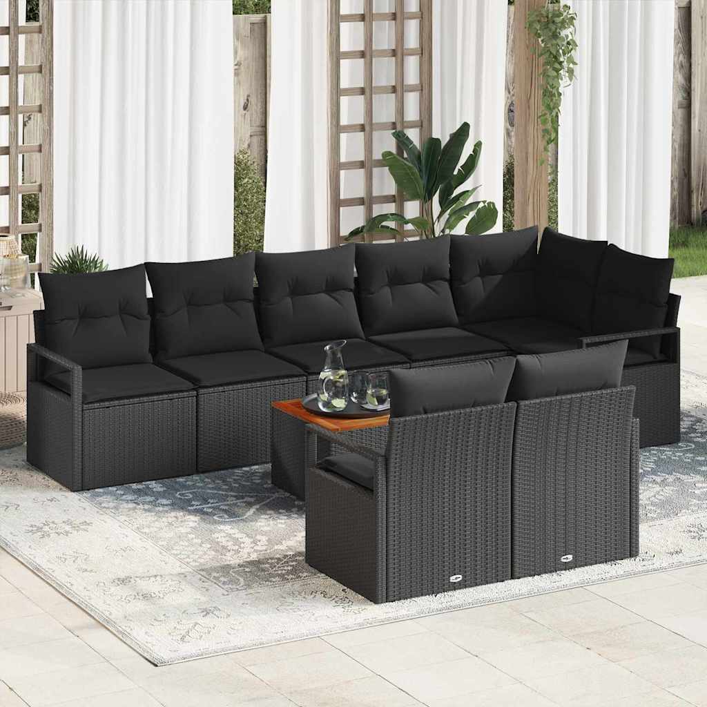 Set Divano da Giardino con cuscino 9 pcs Nero polyrattan | homemem39