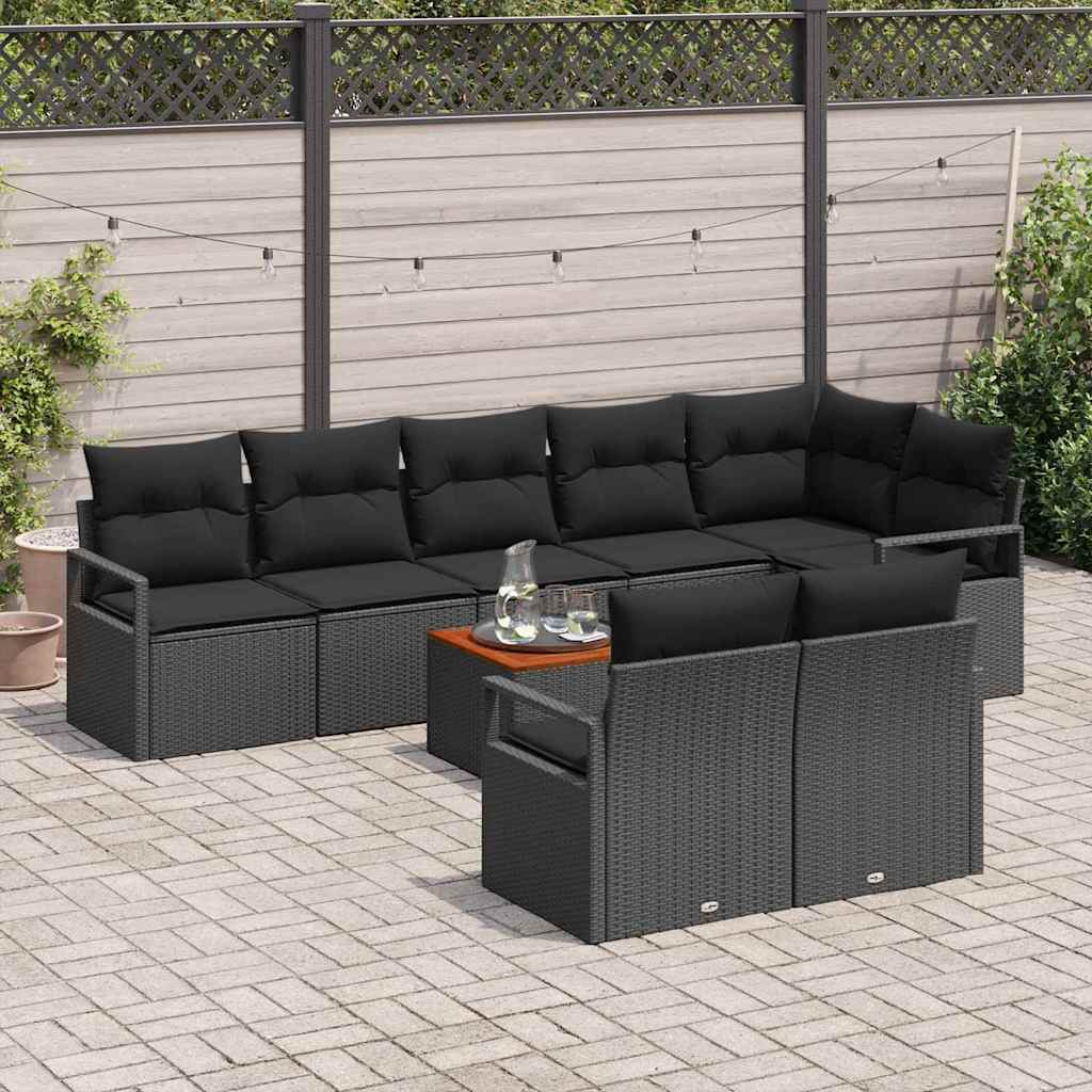 Set Divano da Giardino con cuscino 9 pcs Nero polyrattan | homemem39
