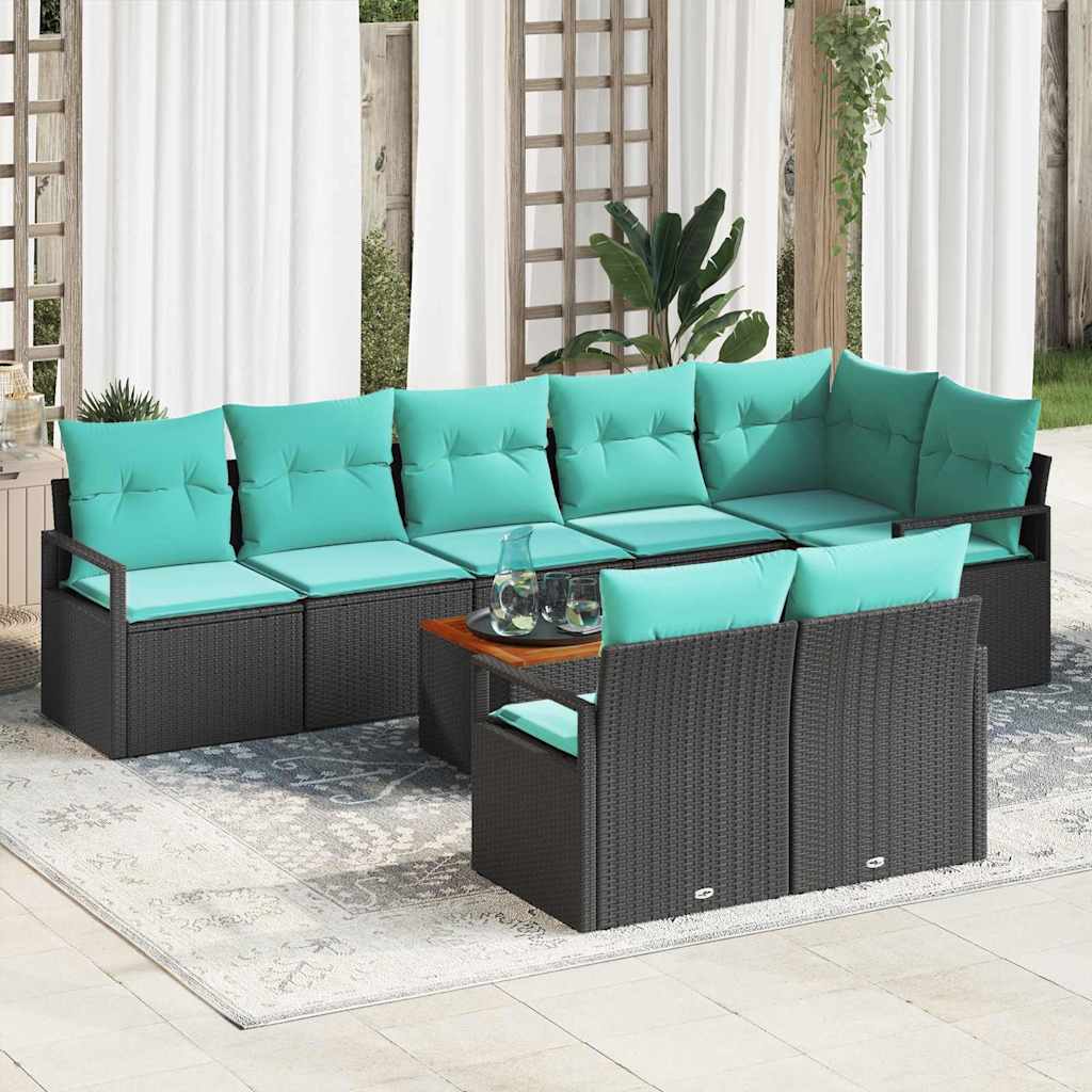 Set Divano da Giardino con cuscino 9 pcs Nero polyrattan | homemem39