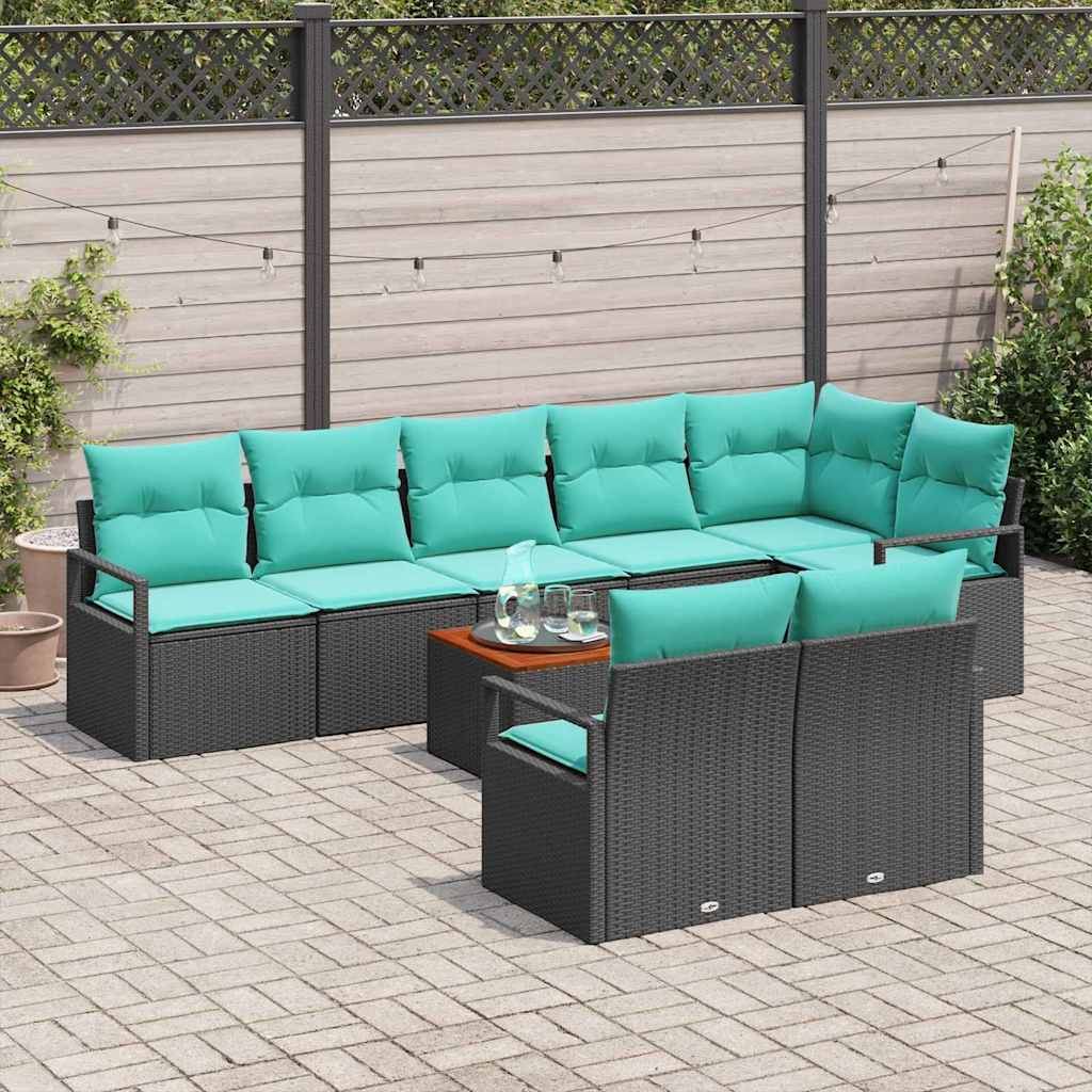 Set Divano da Giardino con cuscino 9 pcs Nero polyrattan | homemem39