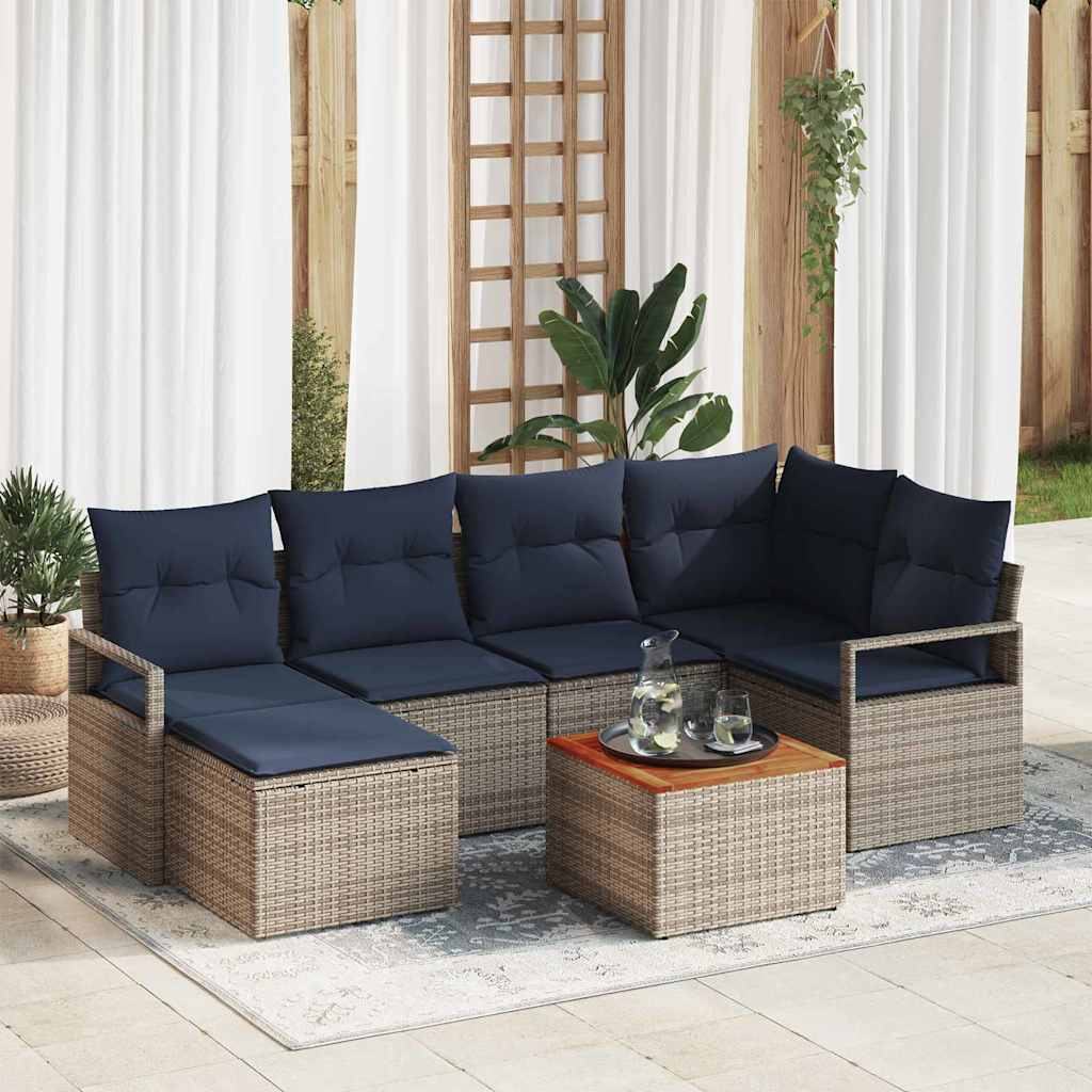 Set Divano da Giardino con cuscino 7 pcs Grigio polyrattan | homemem39