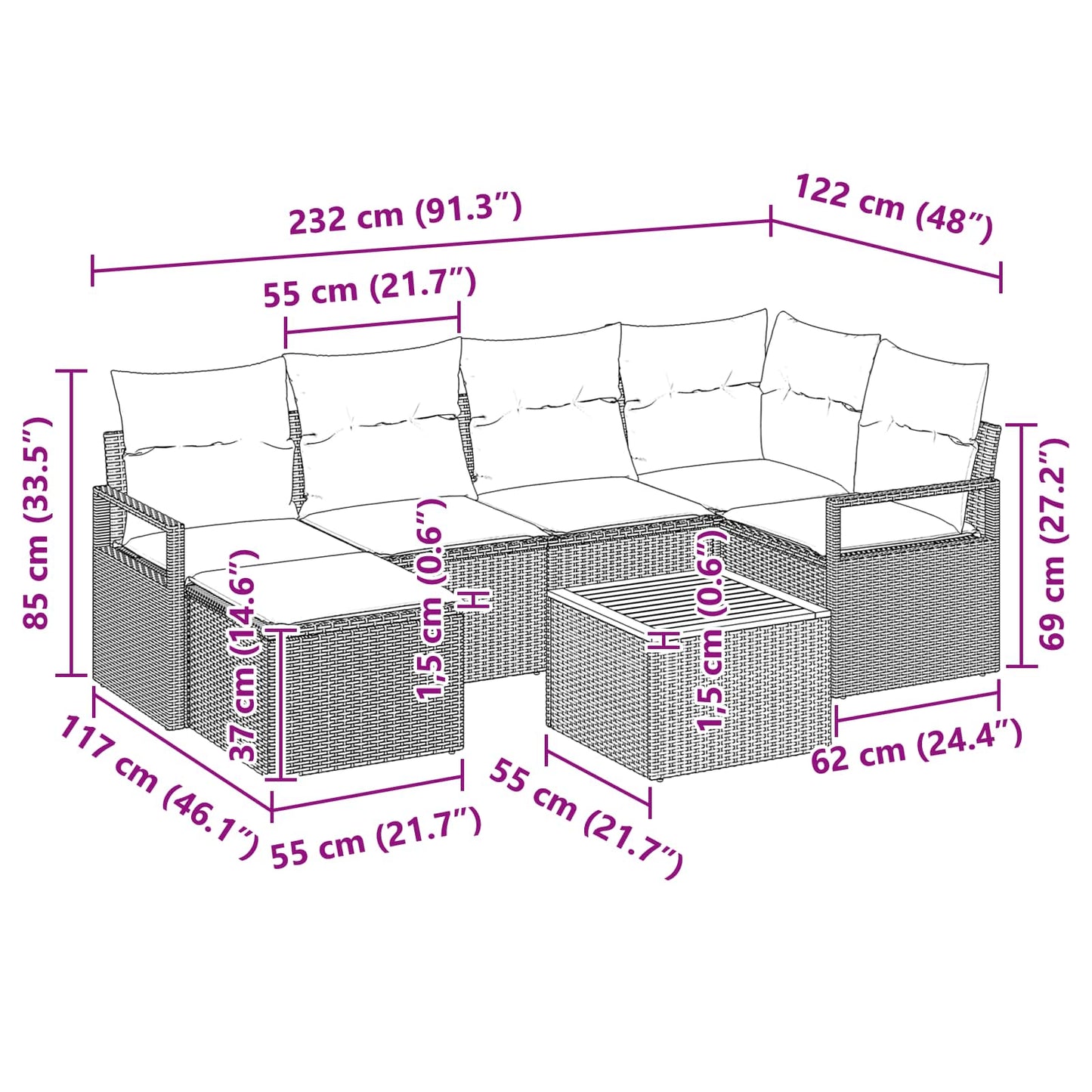 Set Divano da Giardino con cuscino 7 pcs Grigio polyrattan | homemem39