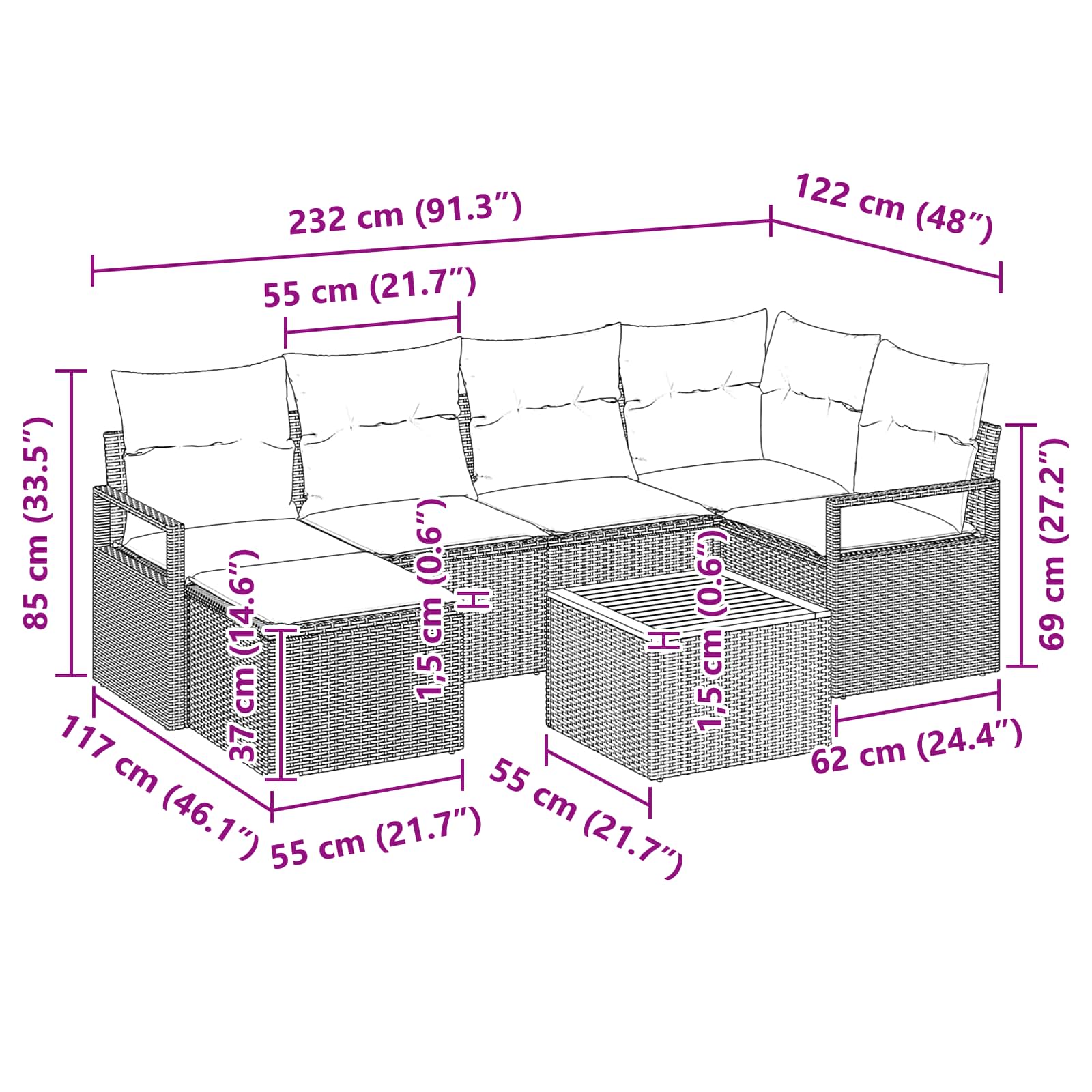 Set Divano da Giardino con cuscino 7 pcs Grigio polyrattan | homemem39