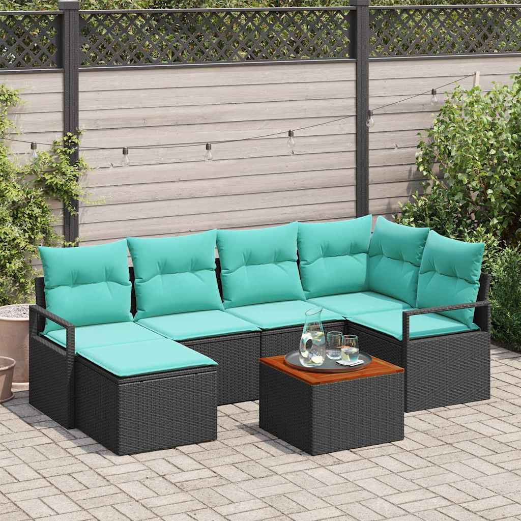 Set Divano da Giardino con cuscino 7 pcs Nero polyrattan | homemem39